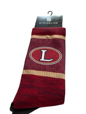 StrideLine Men's Red Athletic Crew Socks with Gold Accent and L Logo